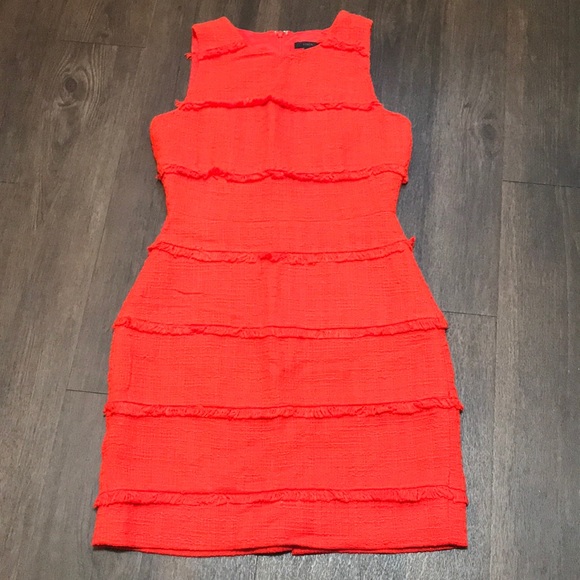 J.Crew Tweed Fringe Sleeveless Cotton Classic Sheath Dress Red Orange Size 4 - Picture 3 of 10
